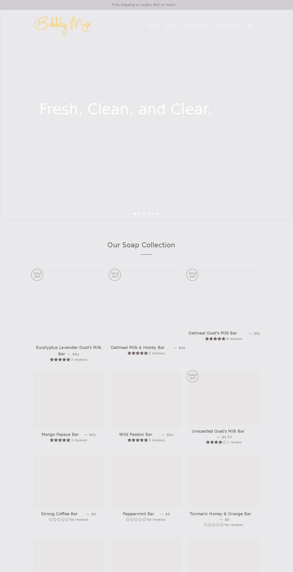bubblymuse.com shopify website screenshot