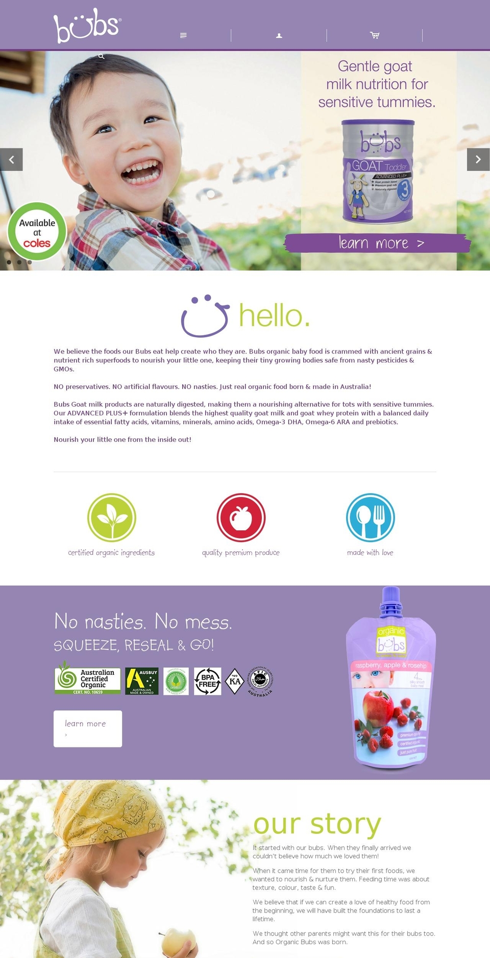 Bubs Production Shopify theme site example bubsnutrition.com