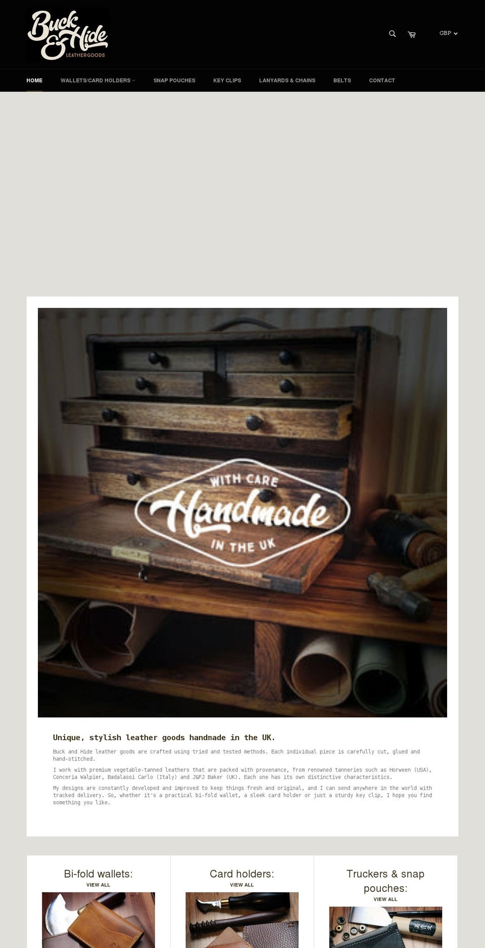 buckandhide.com shopify website screenshot