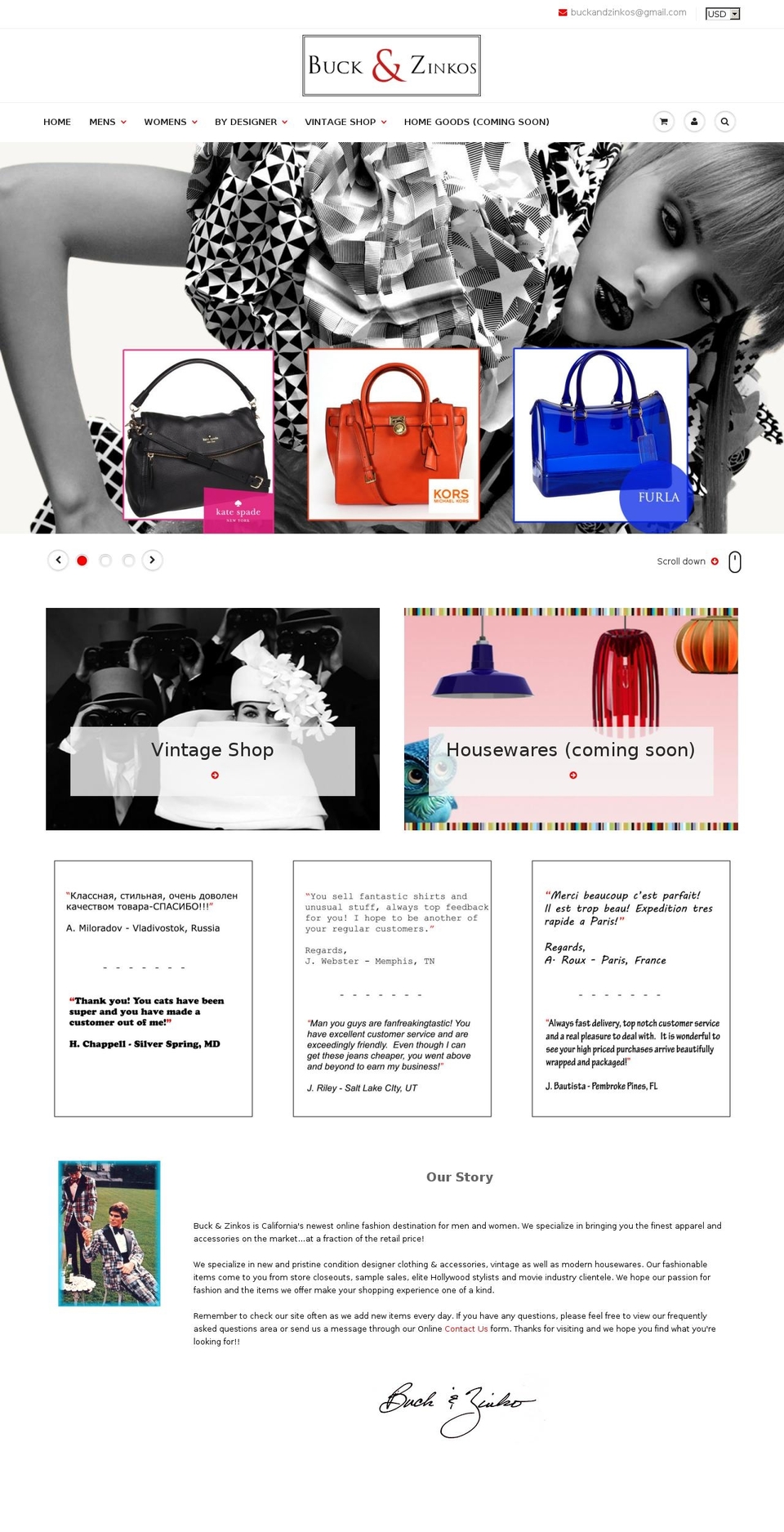 buckandzinkos.com shopify website screenshot