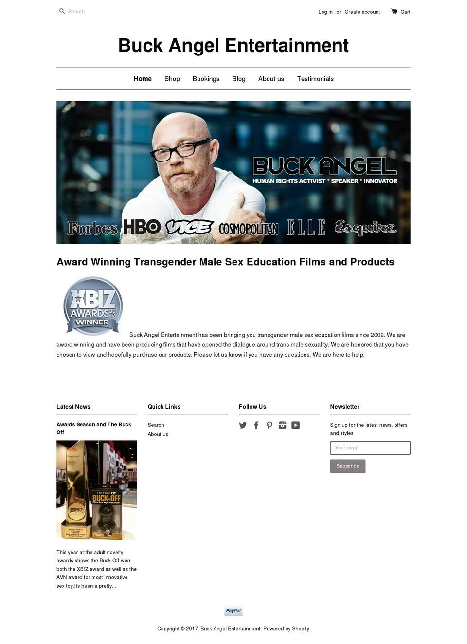 buckangelentertainment.com shopify website screenshot