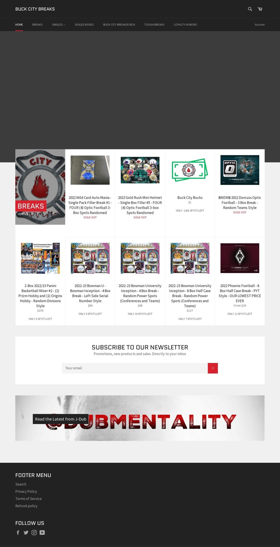 buckcitybreaks.com — Shopify storefront screenshot