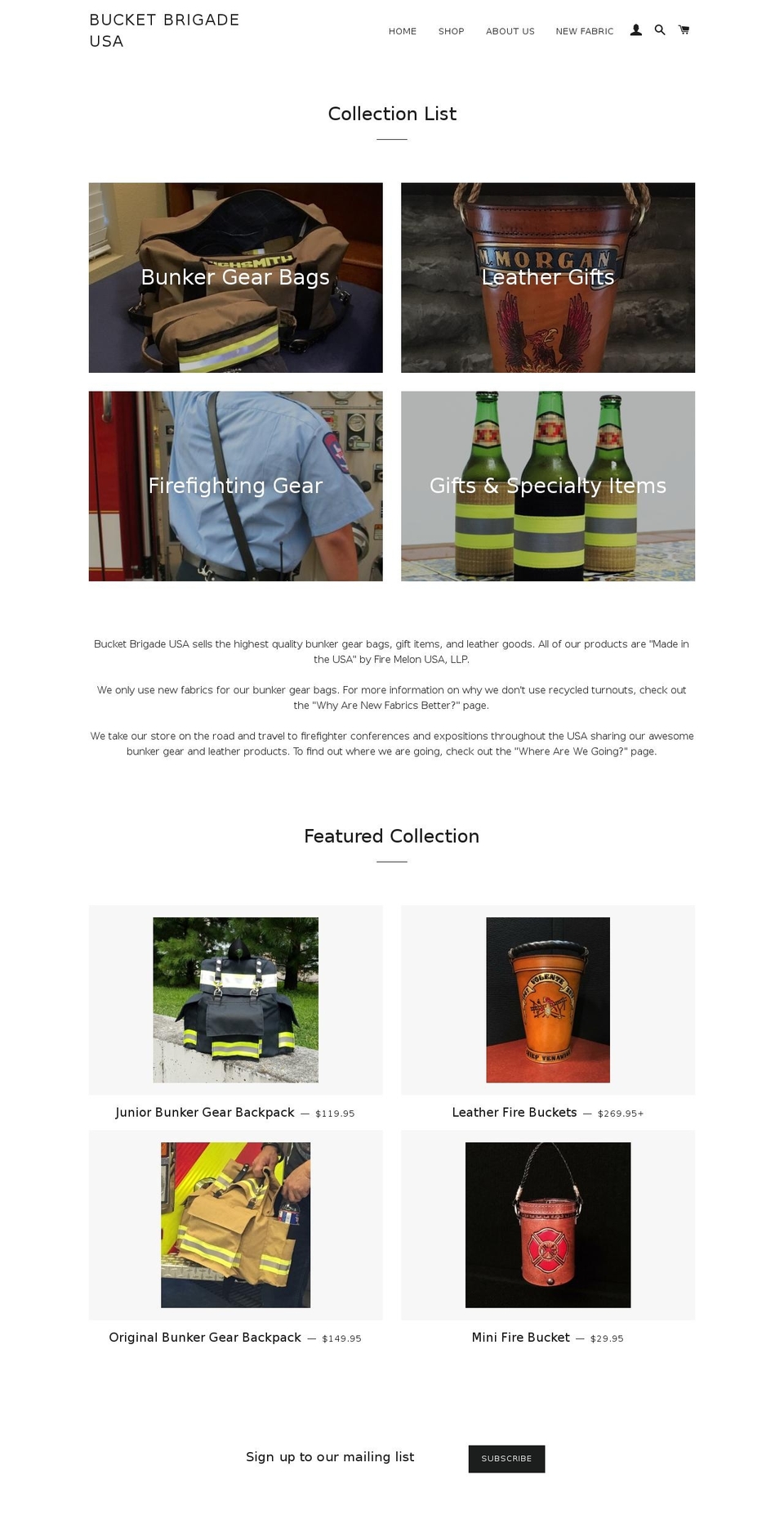 bucketbrigadeusa.com shopify website screenshot
