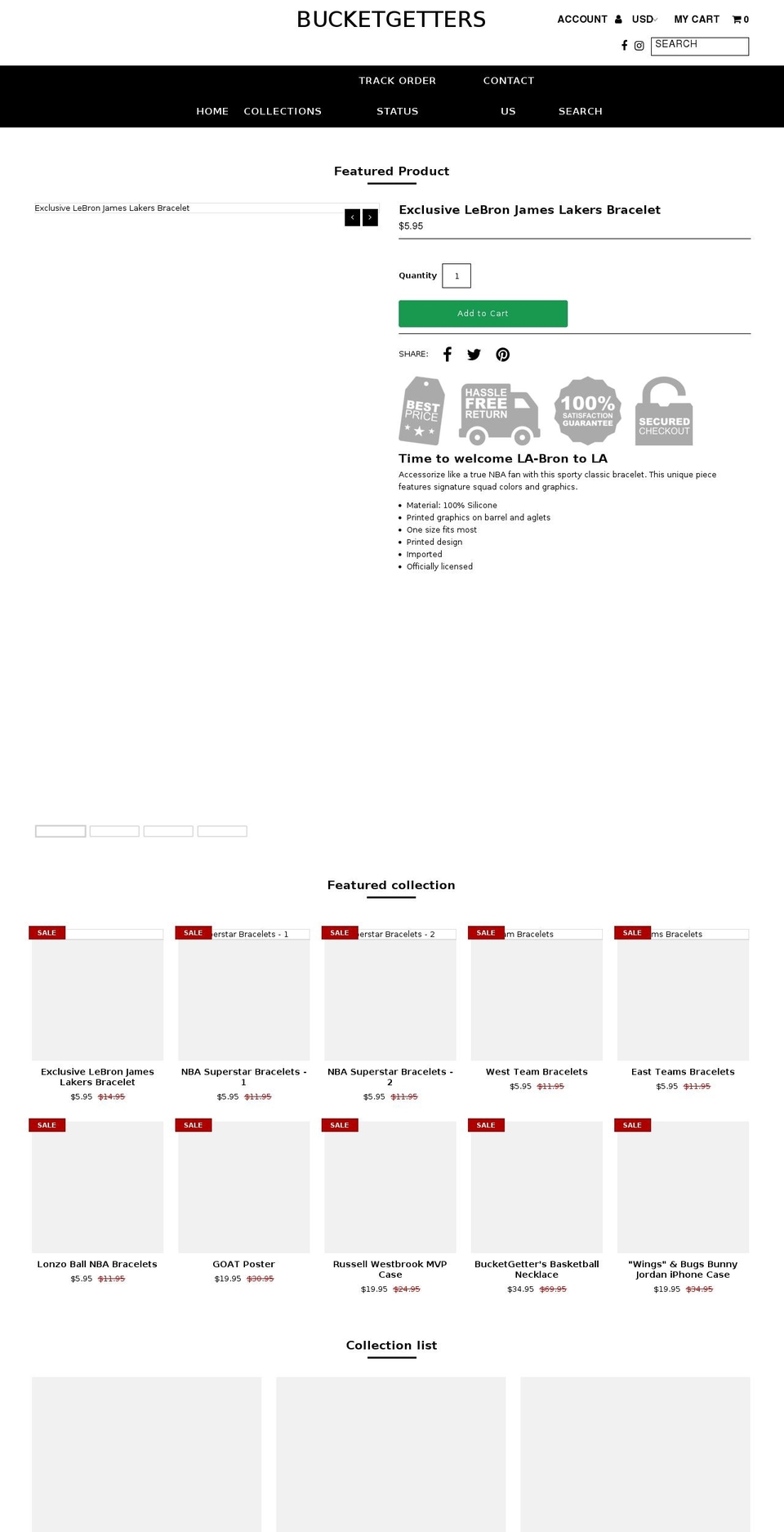 bucketgetters.com — Shopify storefront screenshot