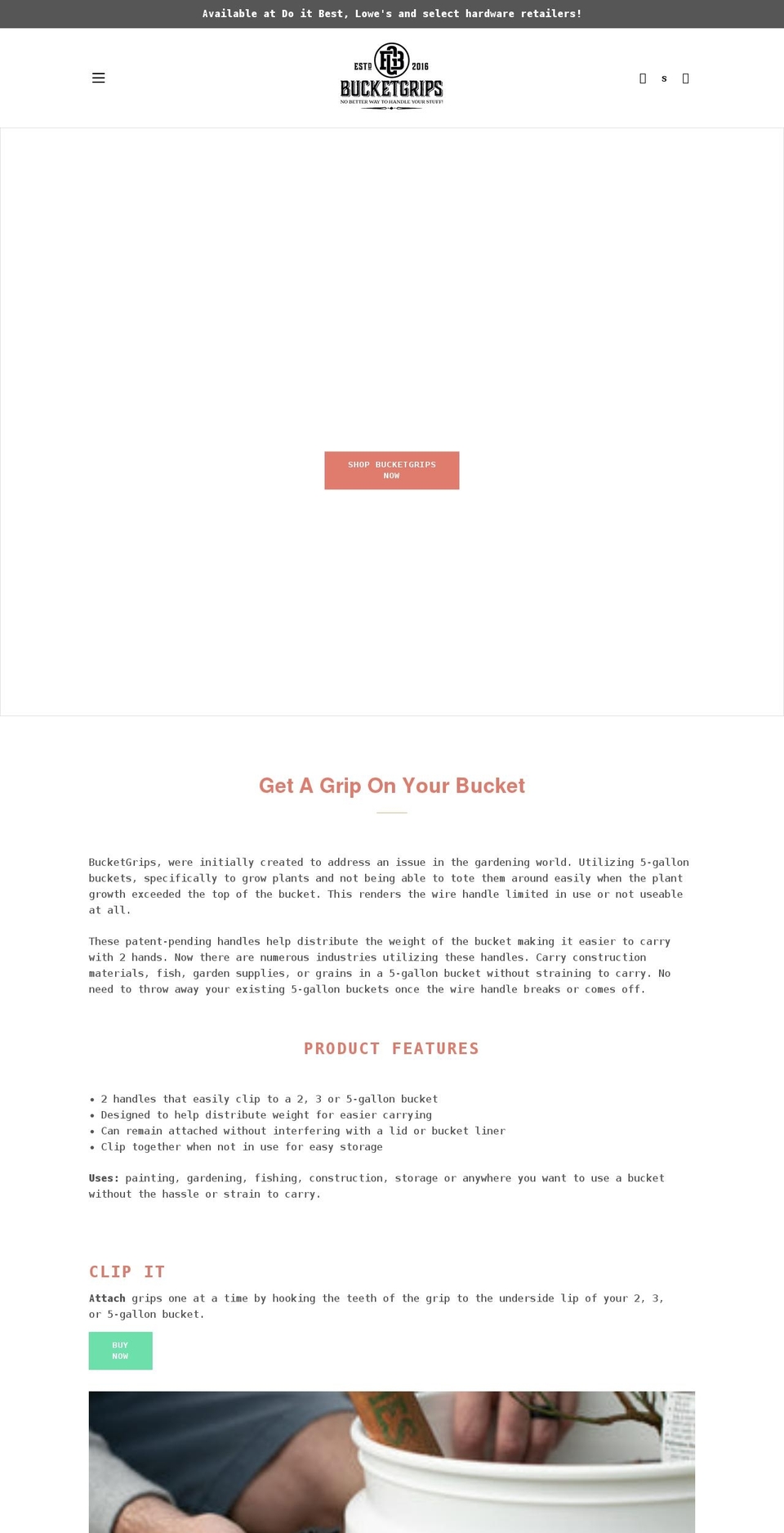 bucketgrips.com shopify website screenshot