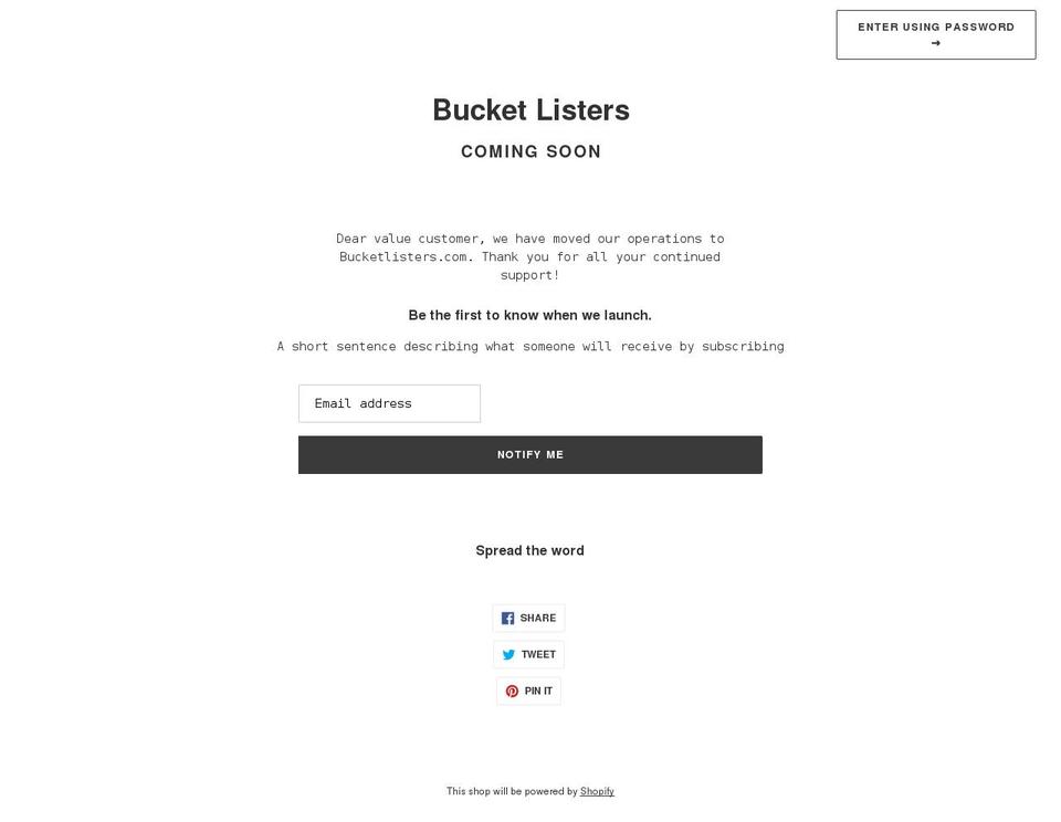 bucketlisters.shop shopify website screenshot