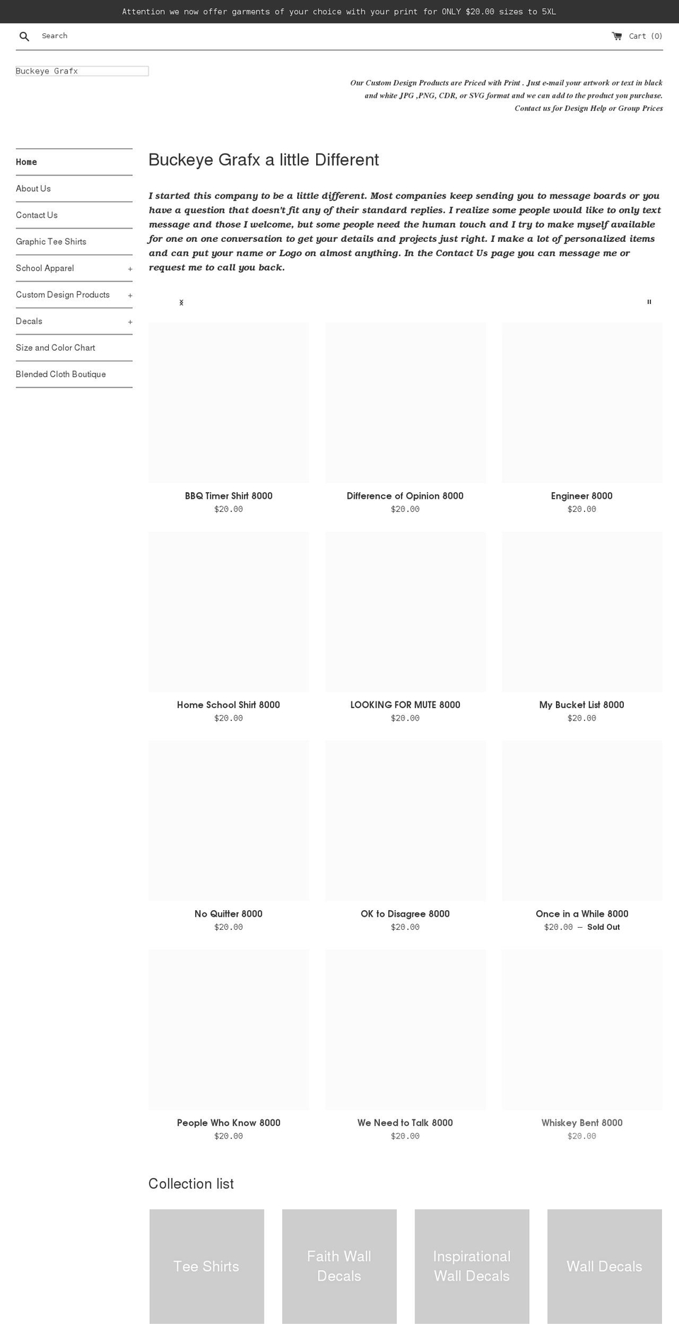 buckeyegrafx.com shopify website screenshot