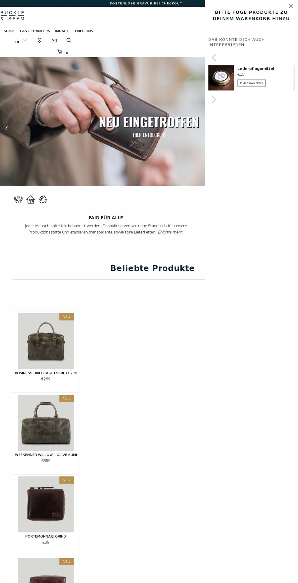 buckleandseam.de shopify website screenshot