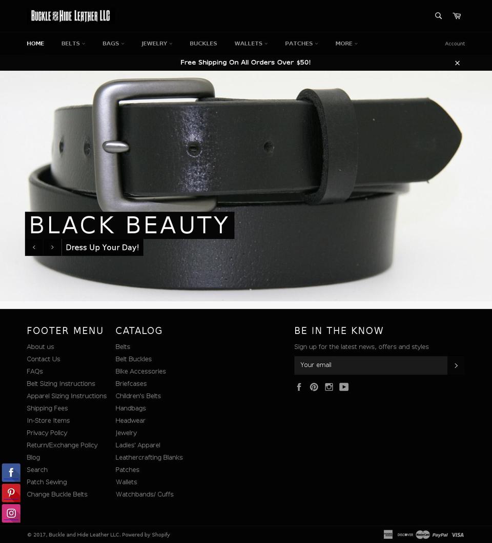 bucklehideleather.com shopify website screenshot