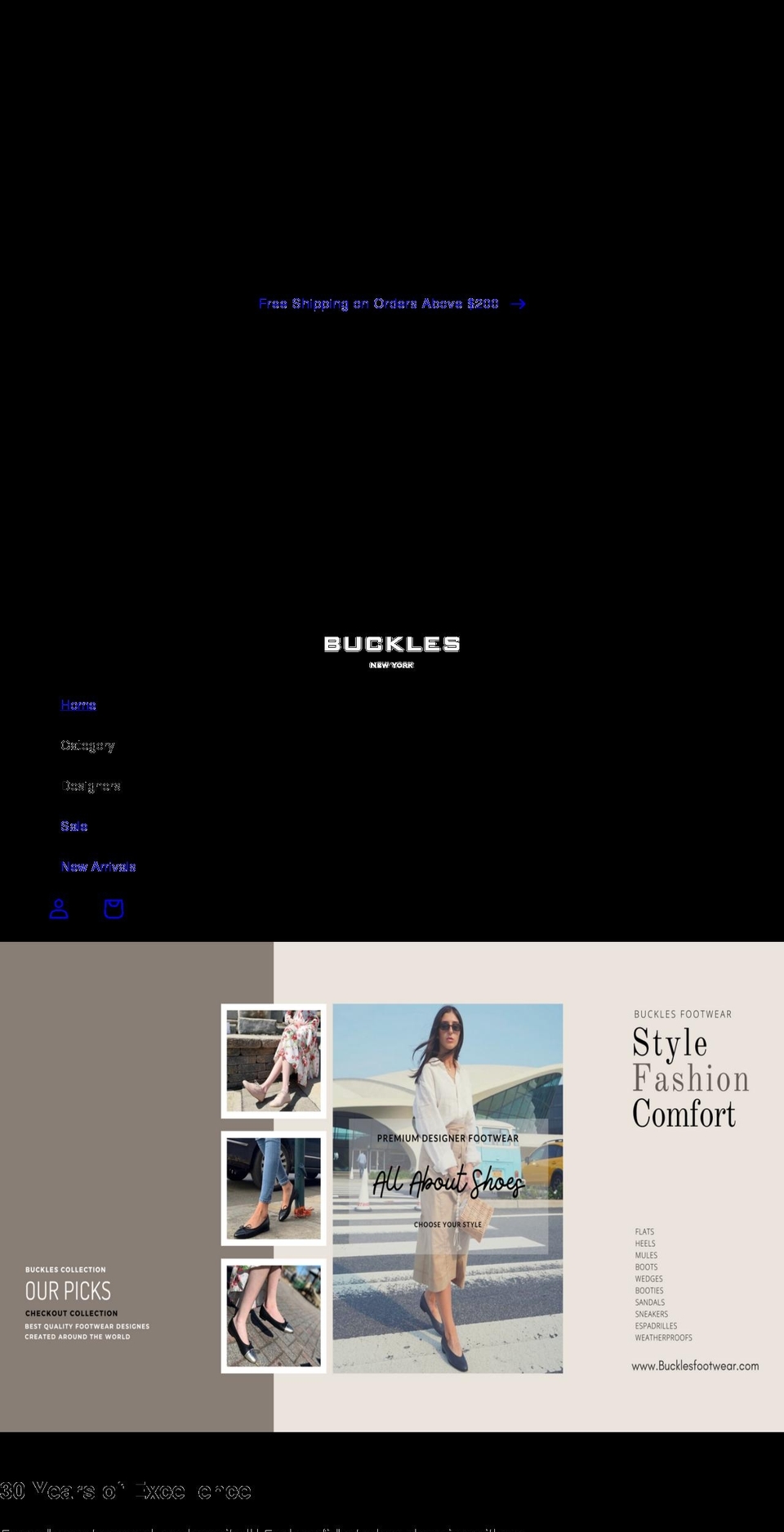 bucklesfootwear.com shopify website screenshot