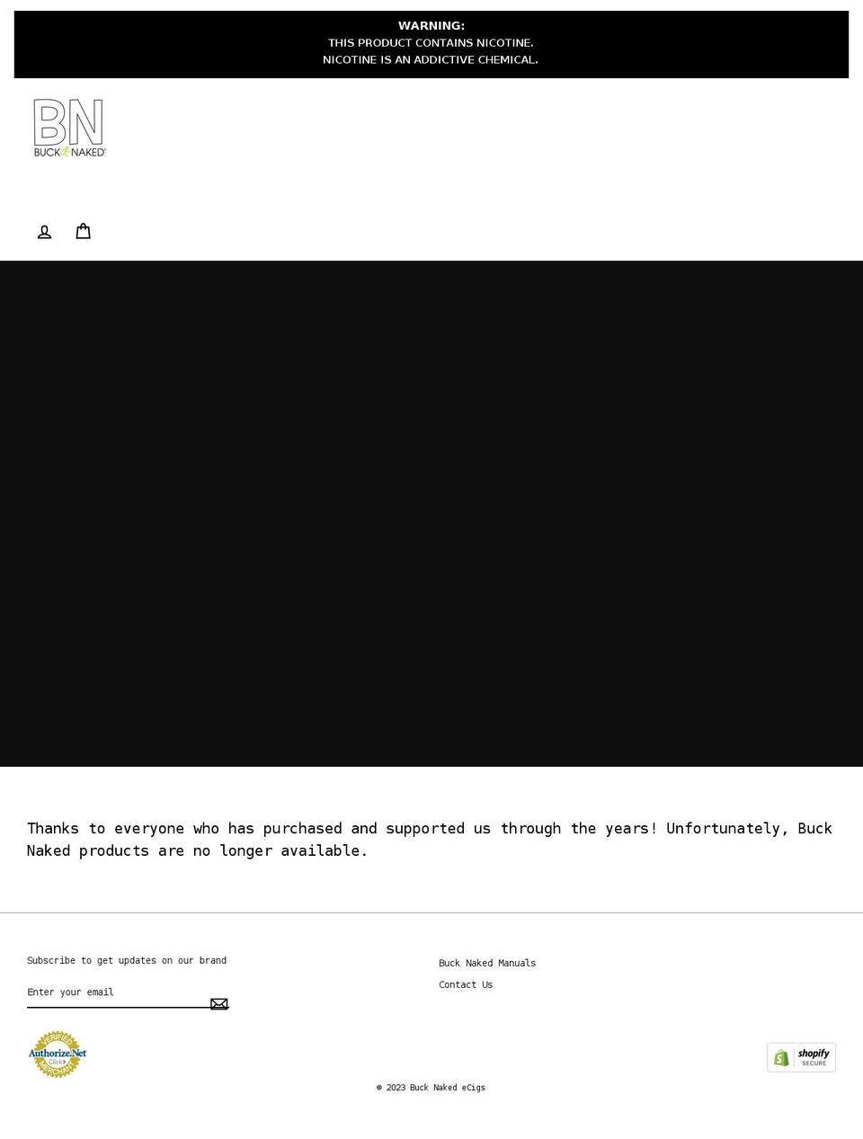 bucknakedecigs.com shopify website screenshot