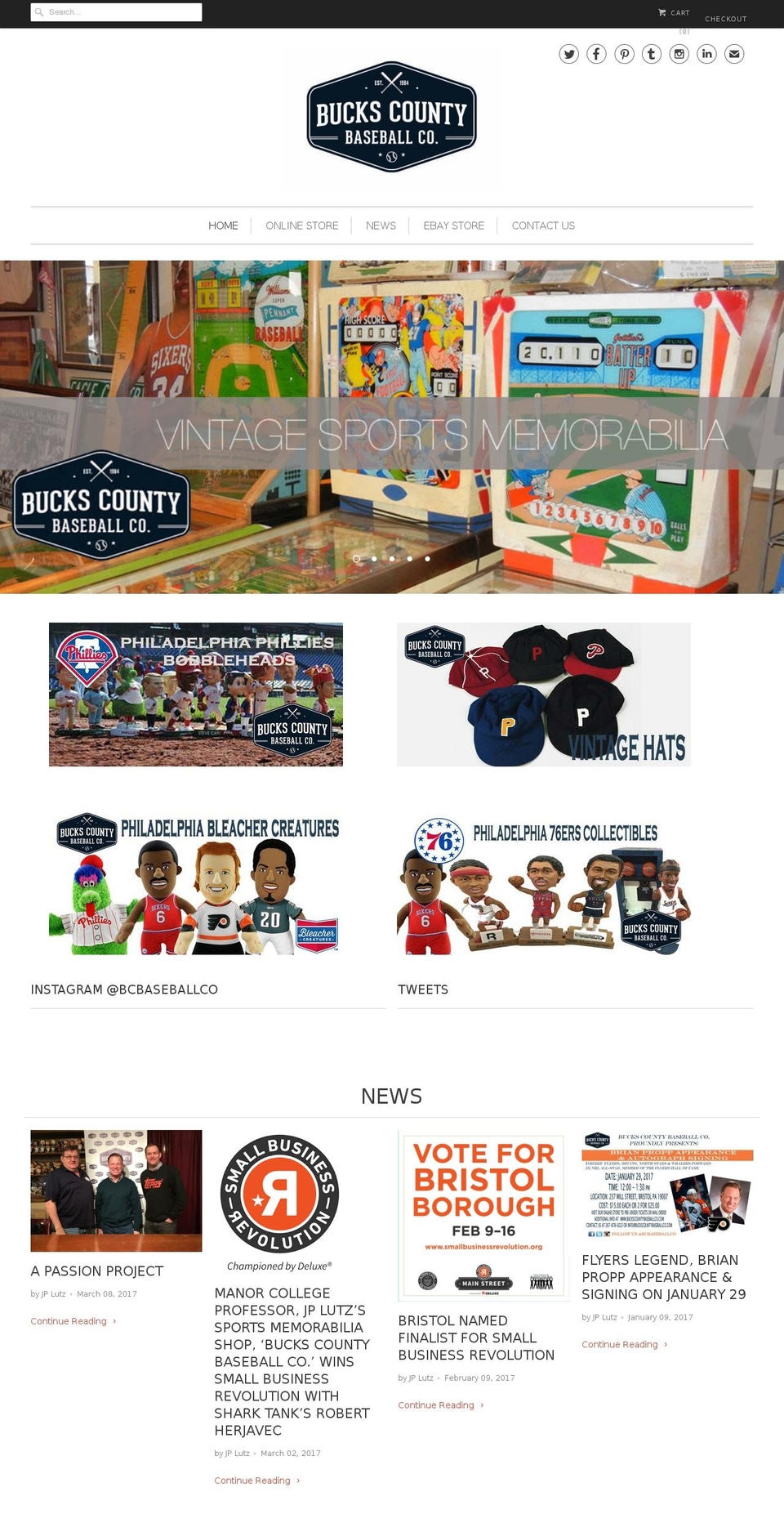 buckscountybaseballcards.com shopify website screenshot