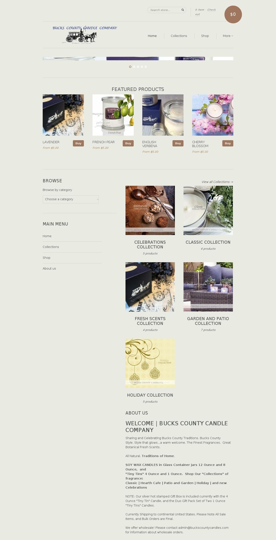 buckscountycandles.com — Shopify storefront screenshot