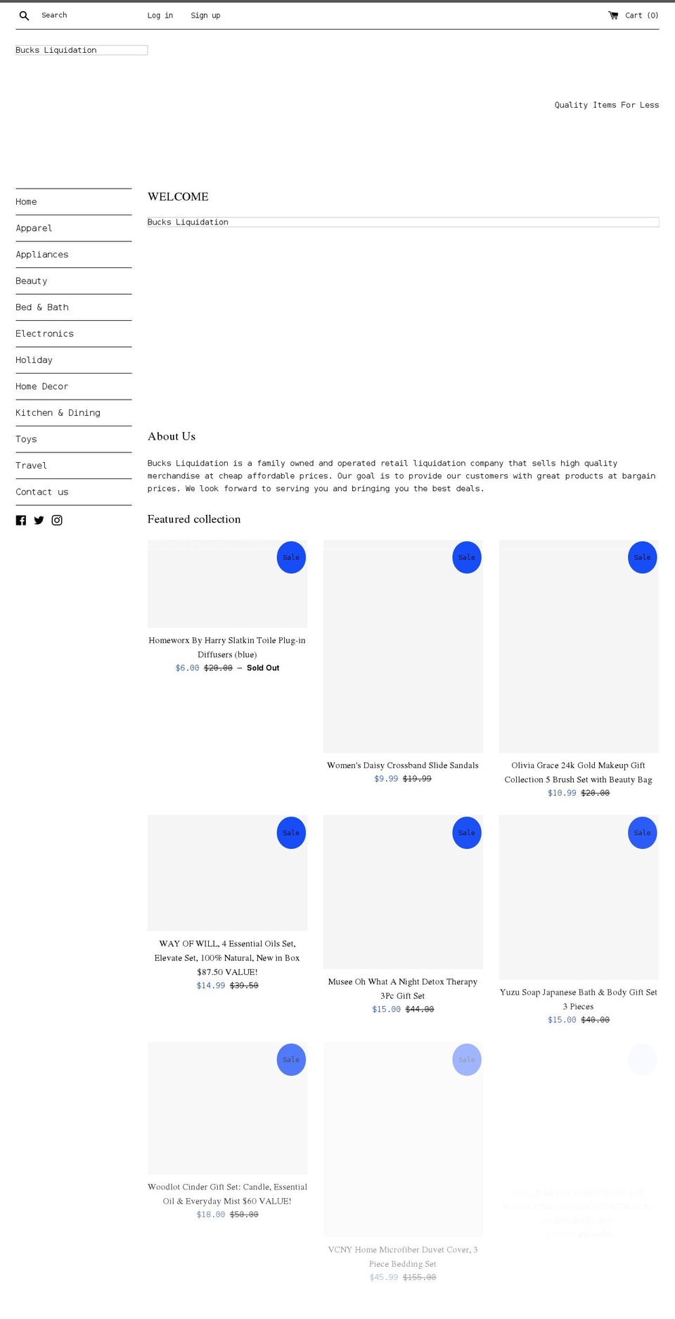 bucksliquidation.com shopify website screenshot