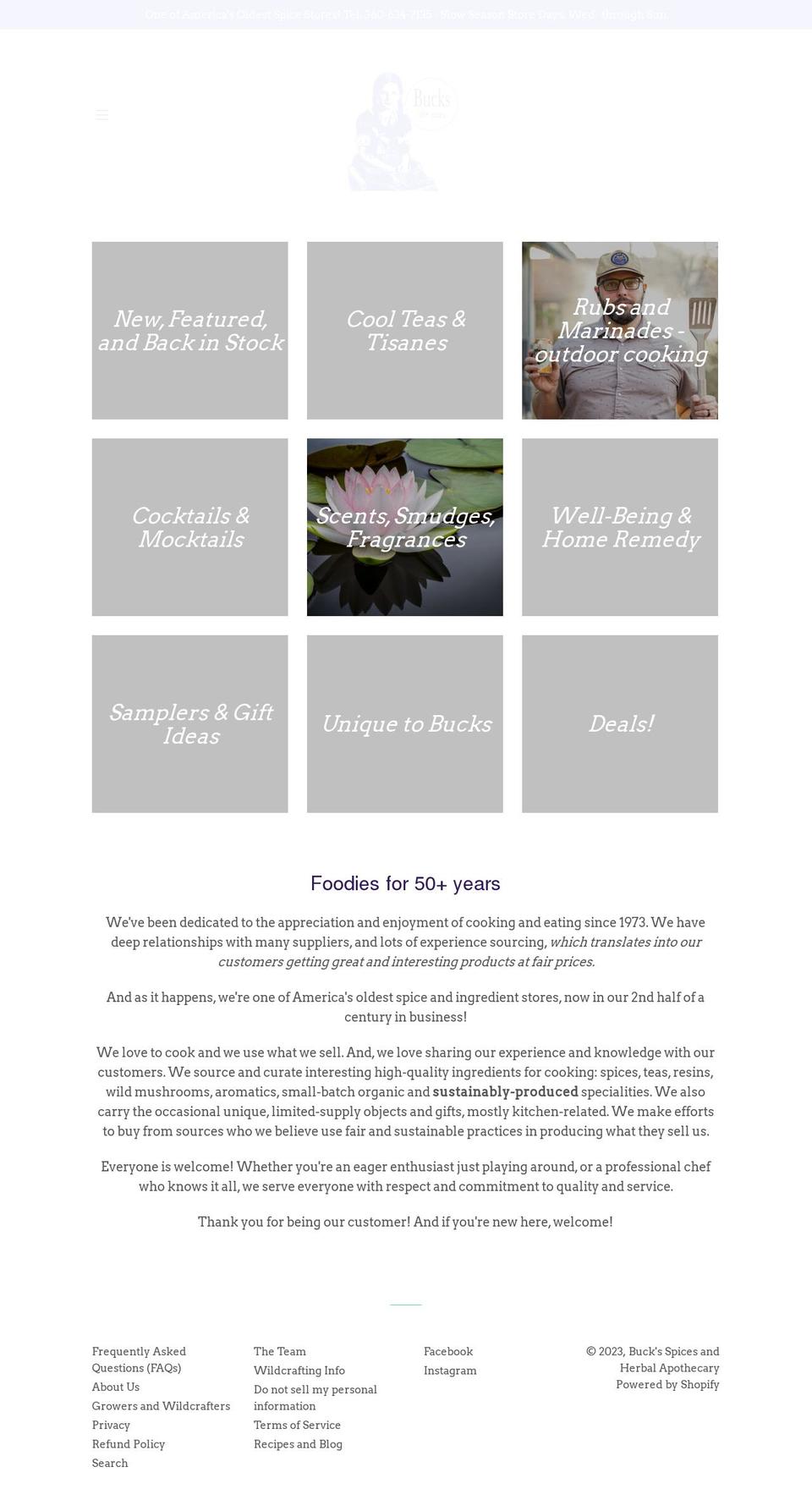 bucksspices.com shopify website screenshot