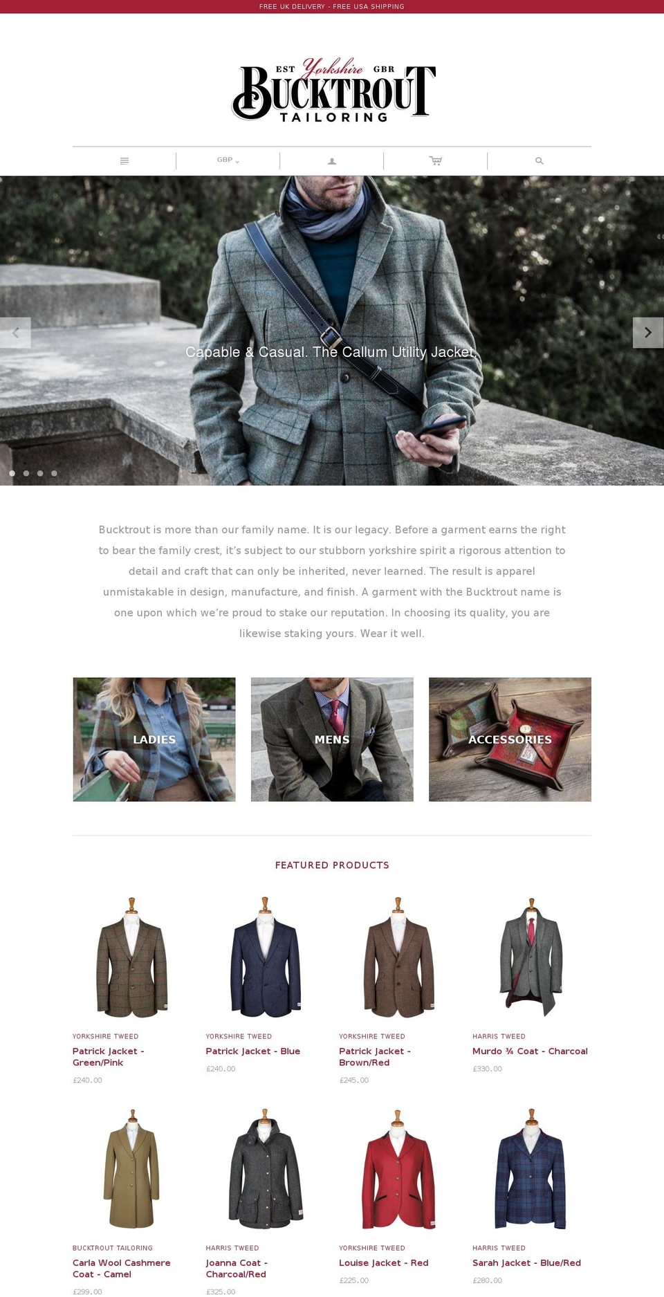 bucktrouttailoring.com shopify website screenshot