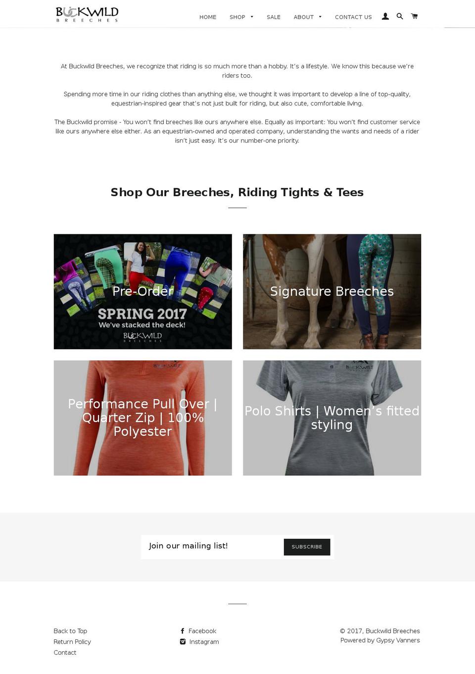 buckwildbreeches.com shopify website screenshot