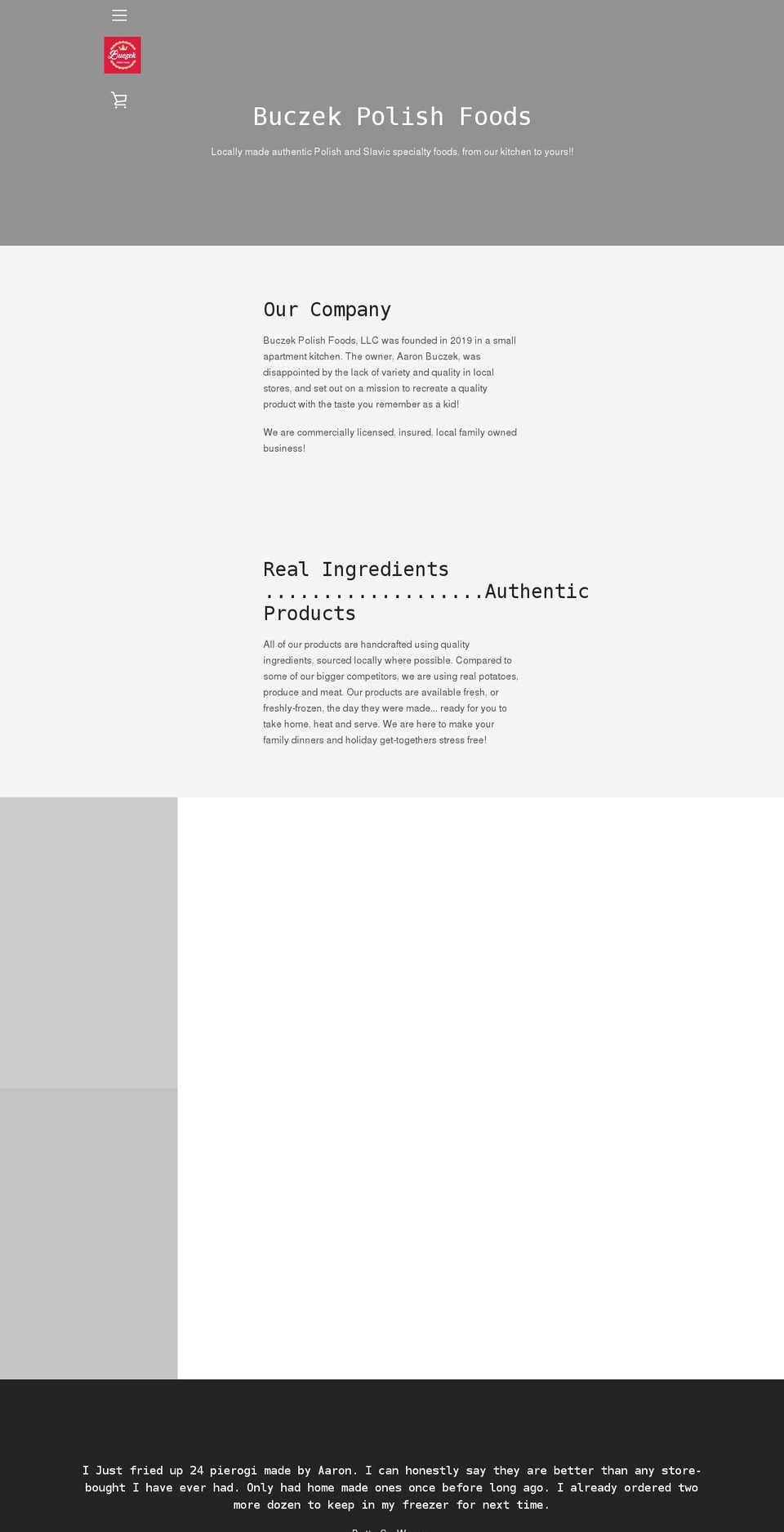 buczekpierogi.com shopify website screenshot