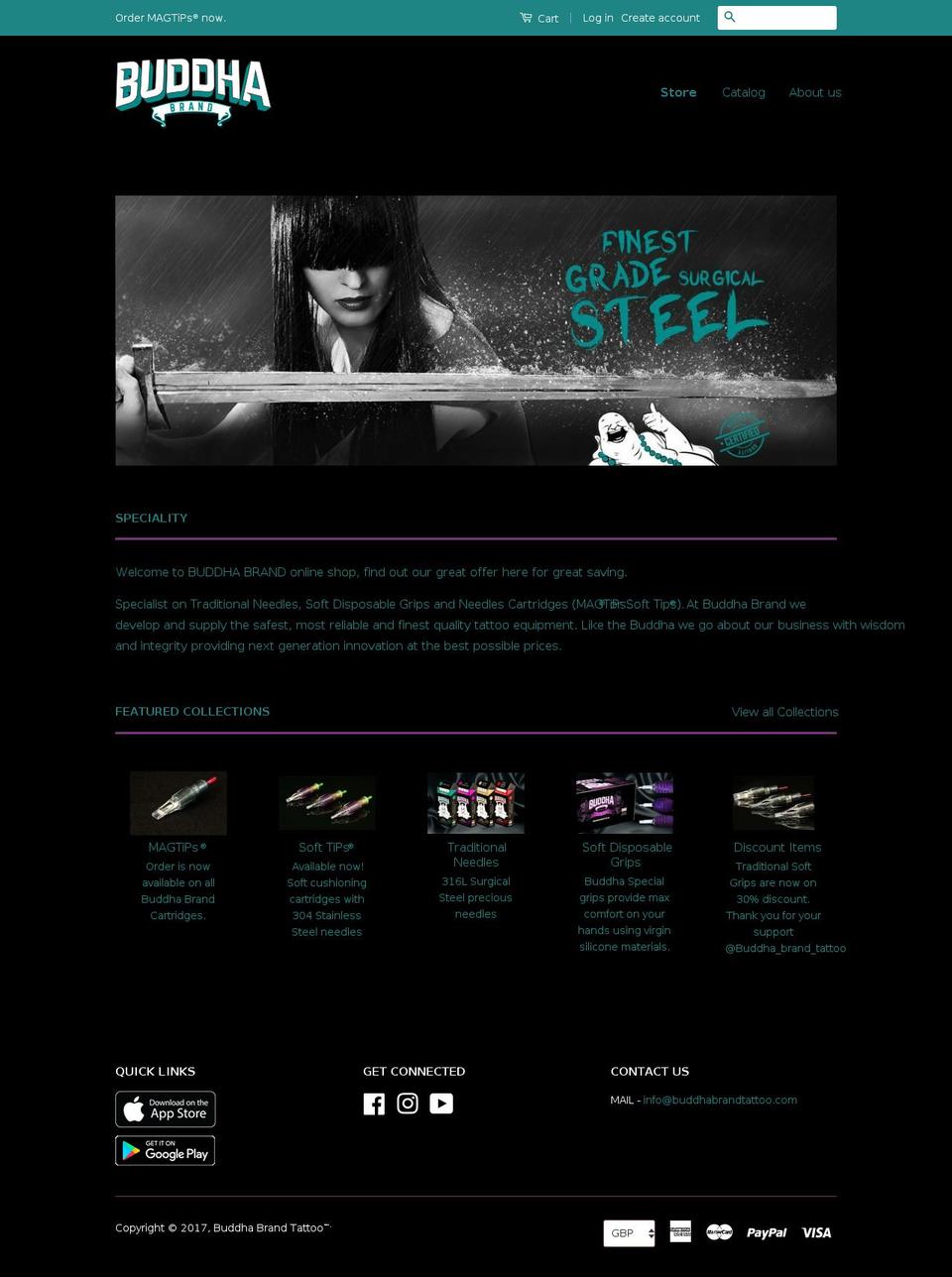 buddhabrandtattoosupplies.com shopify website screenshot