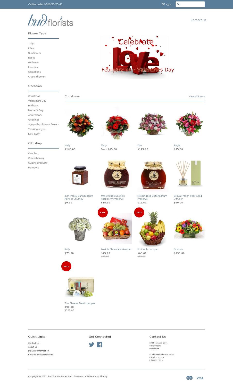 budflorists.co.nz shopify website screenshot