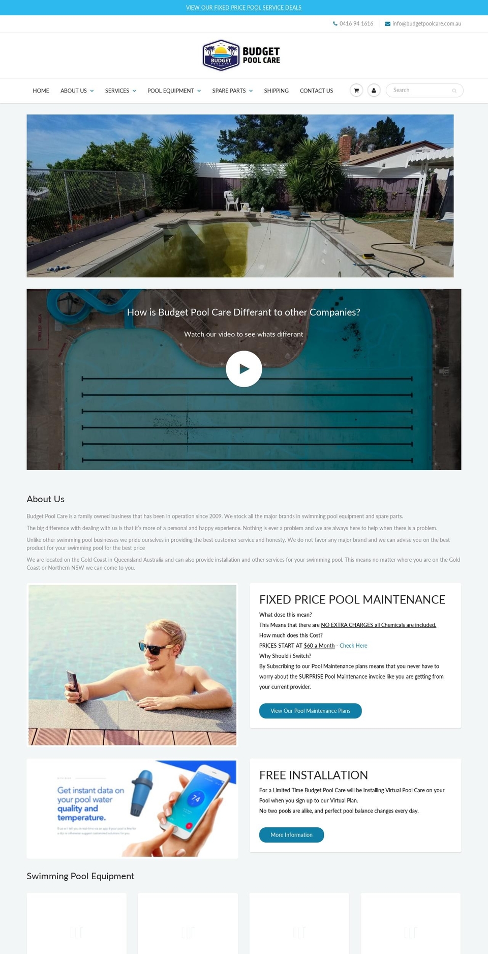 budgetpoolcare.com.au shopify website screenshot