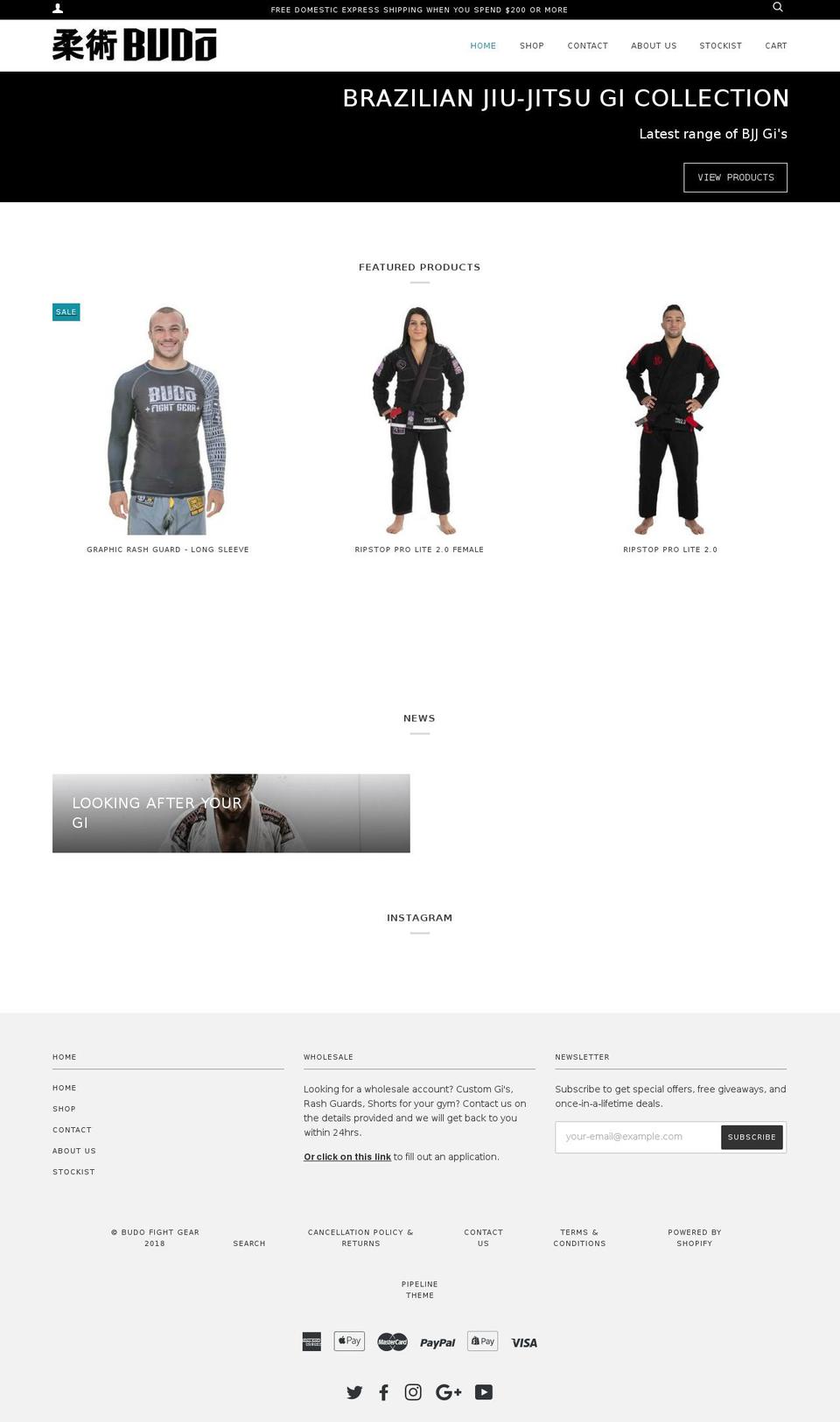 budofightgear.com.au shopify website screenshot
