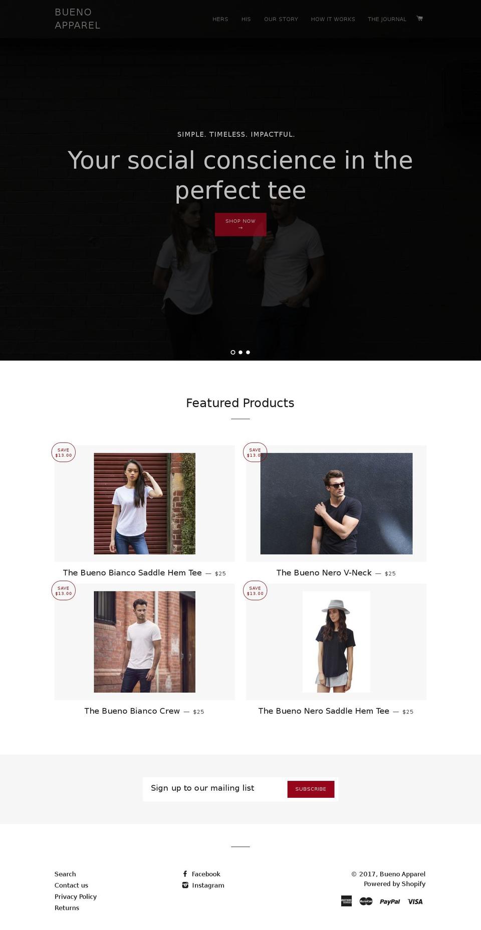 buenoapparel.com shopify website screenshot
