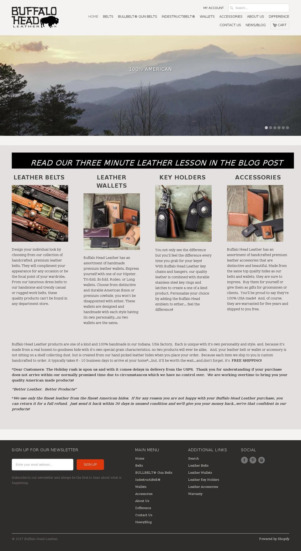 buffaloheadleather.com shopify website screenshot