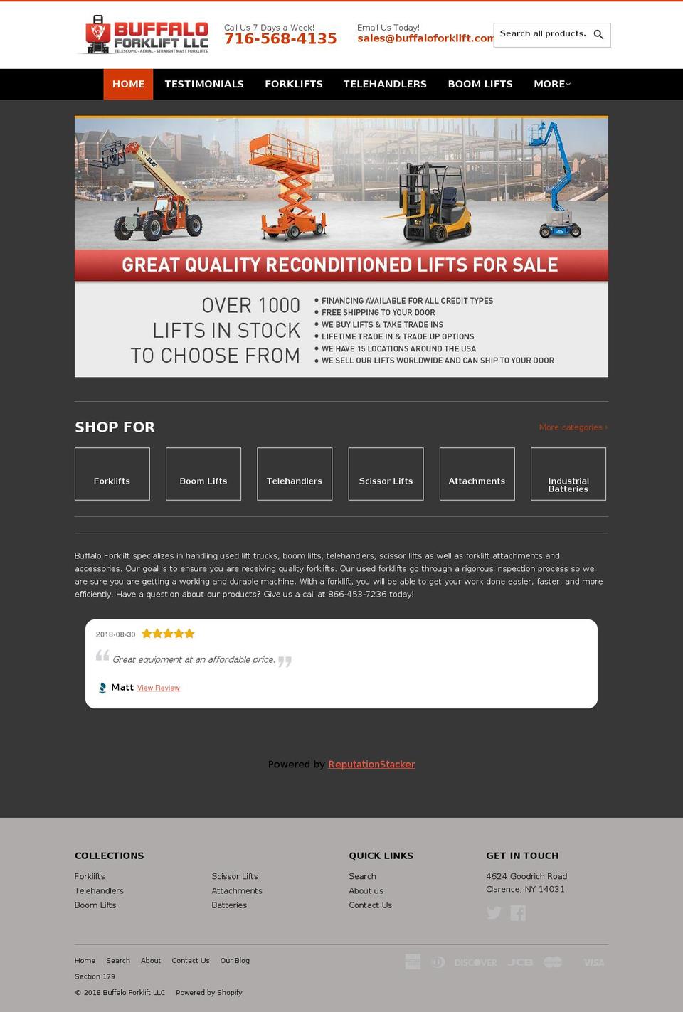 buffaloliftequipment.com shopify website screenshot