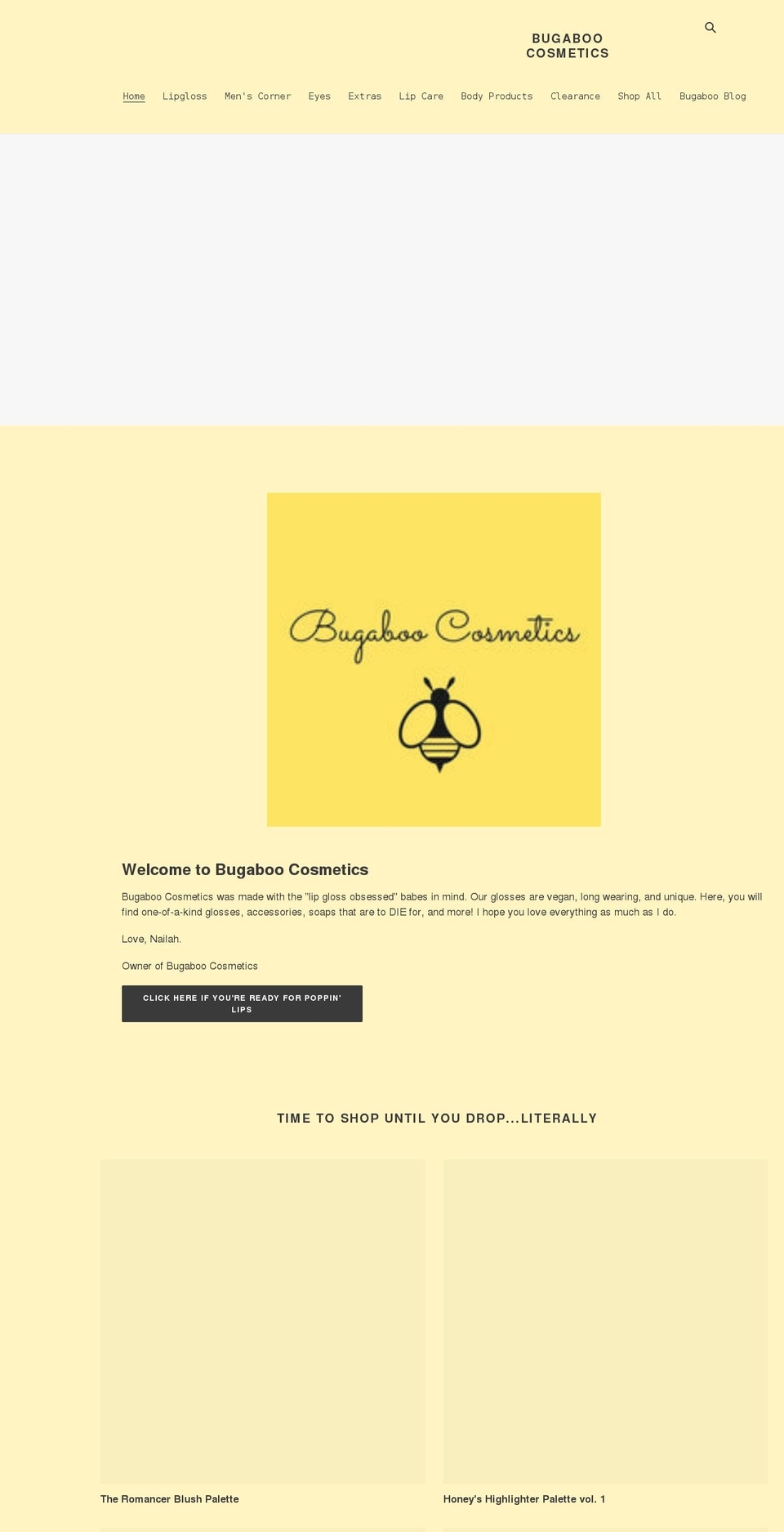 bugaboocosmetics.com shopify website screenshot