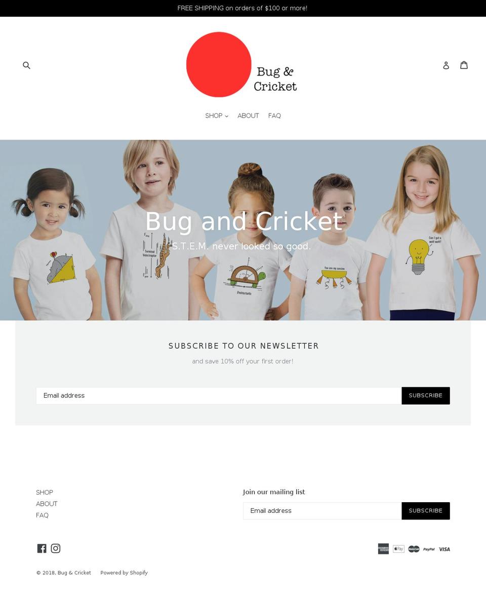 bugandcricket.com — Shopify storefront screenshot