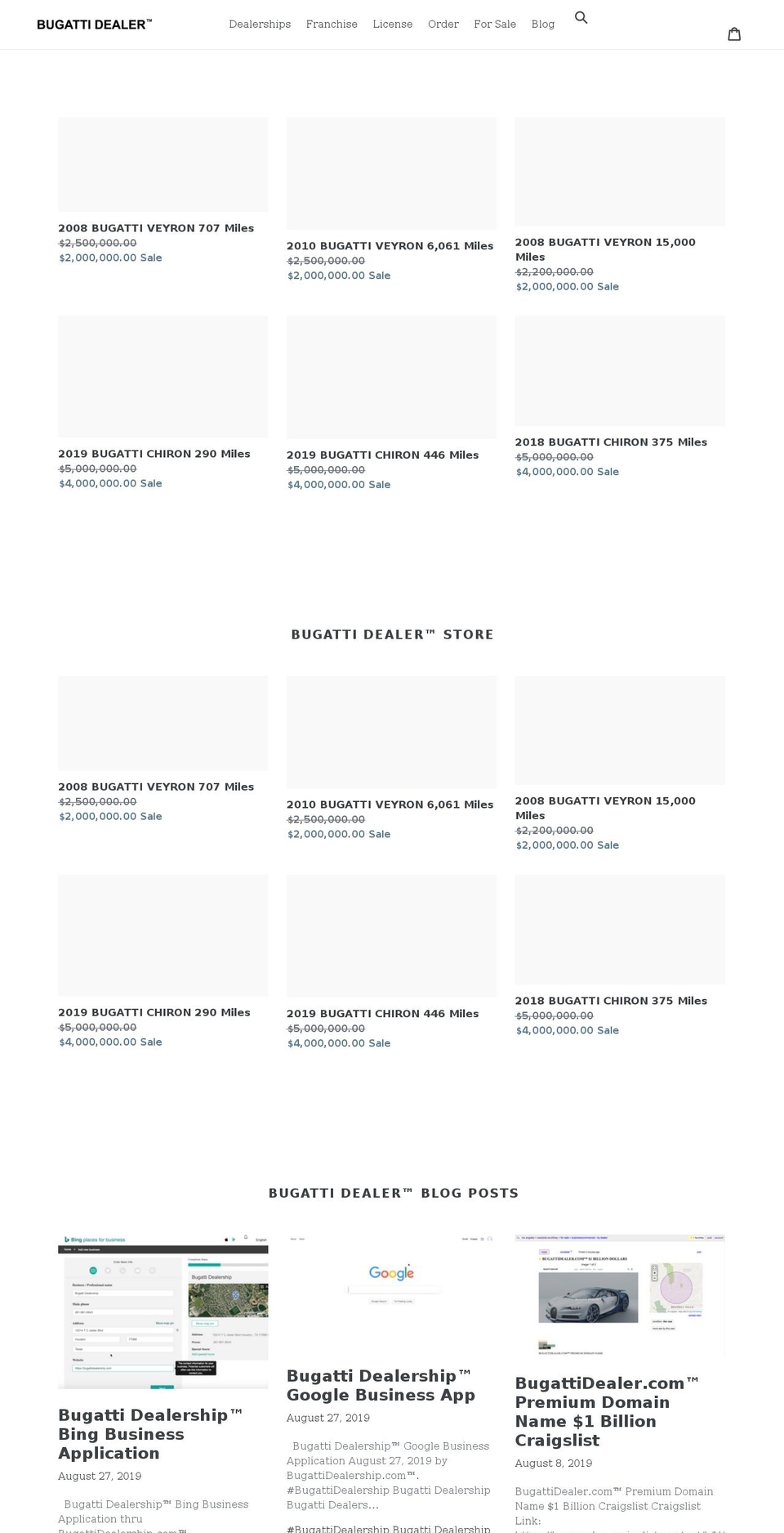 bugattidealer.com shopify website screenshot