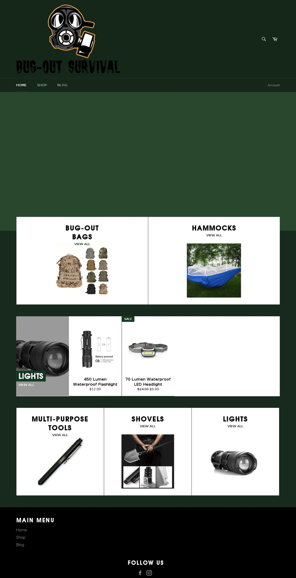 bugoutsurvival.us shopify website screenshot