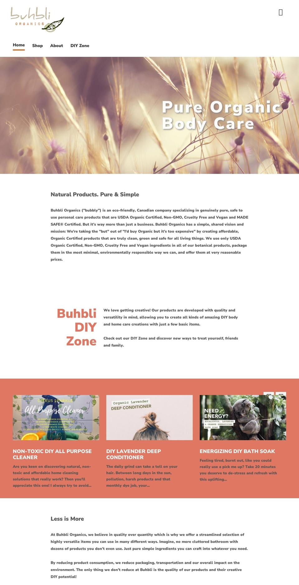 buhbliorganics.ca shopify website screenshot