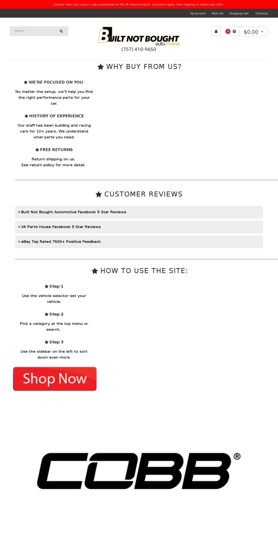 Built Not Bought Automotive - Live Site Shopify theme site example builtnotboughtauto.com