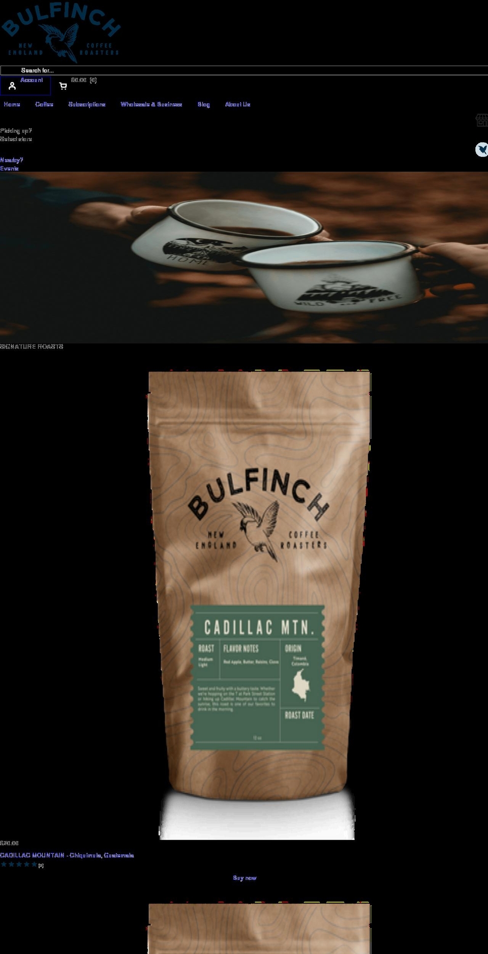 bulfinchcoffee.com shopify website screenshot