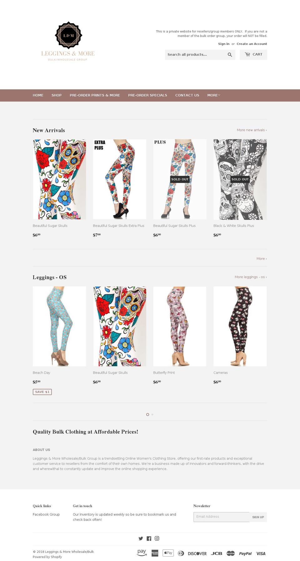 bulkleggingsandmore.com — Shopify storefront screenshot