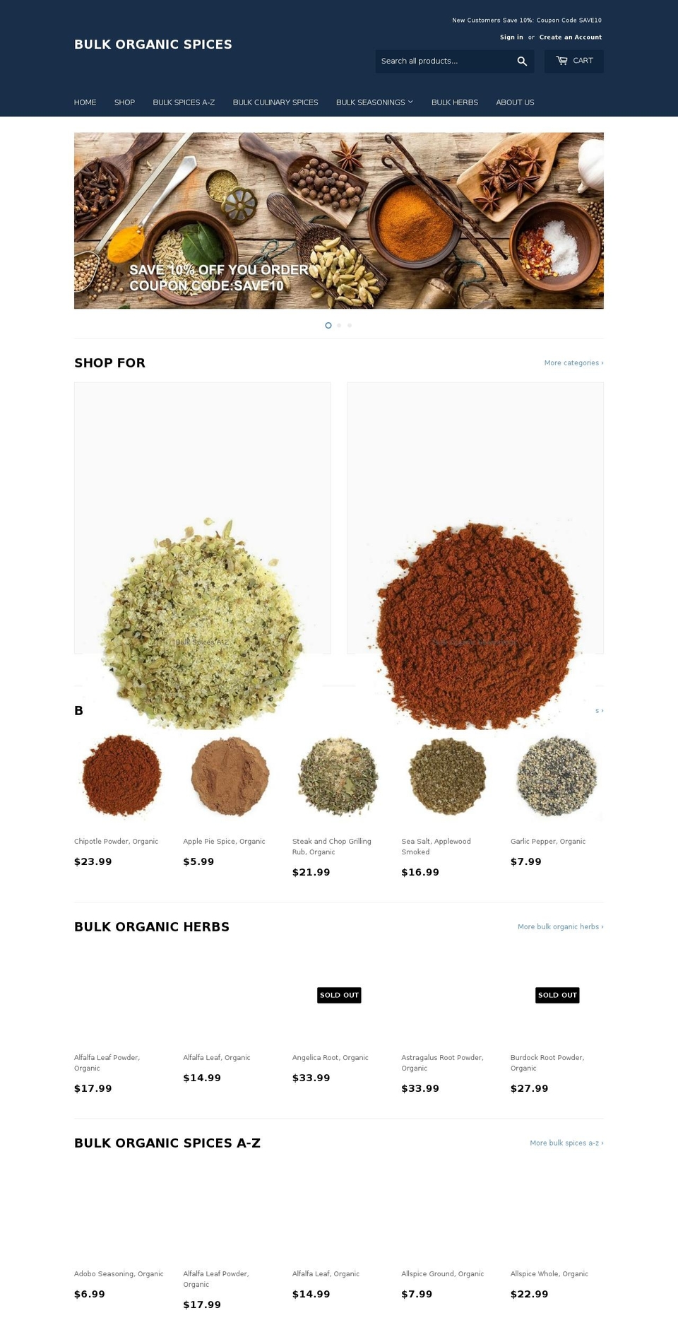 bulkorganicspices.com — Shopify storefront screenshot