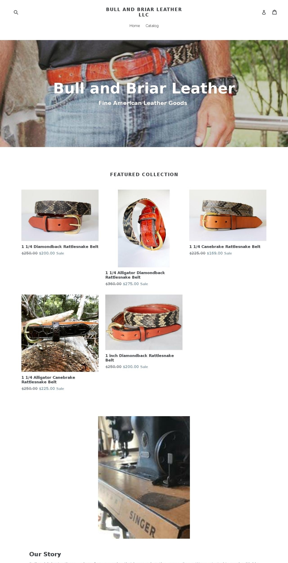 bullandbriarleatherllc.com shopify website screenshot