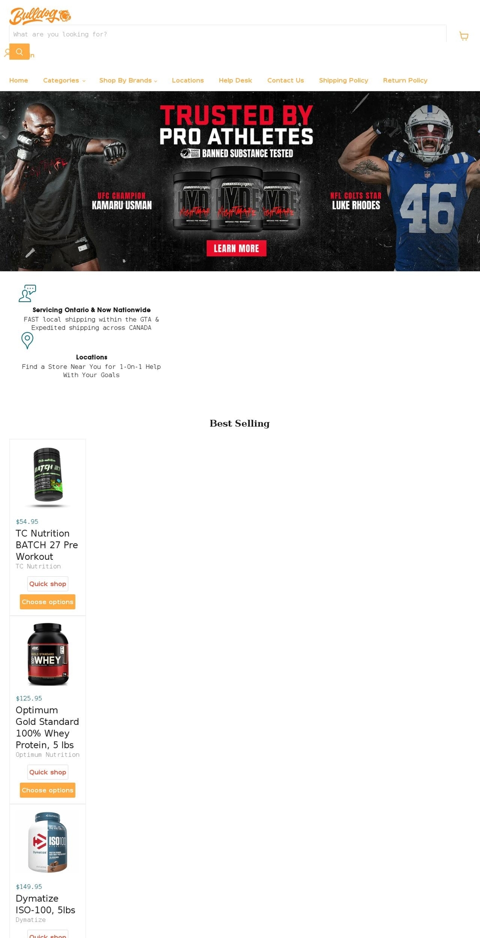 bulldognutrition.ca shopify website screenshot