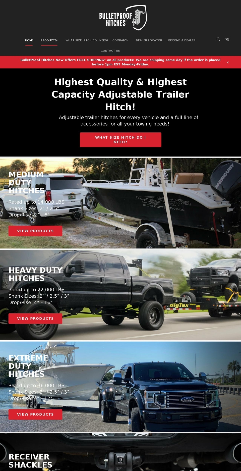 bulletproofhitches.com shopify website screenshot