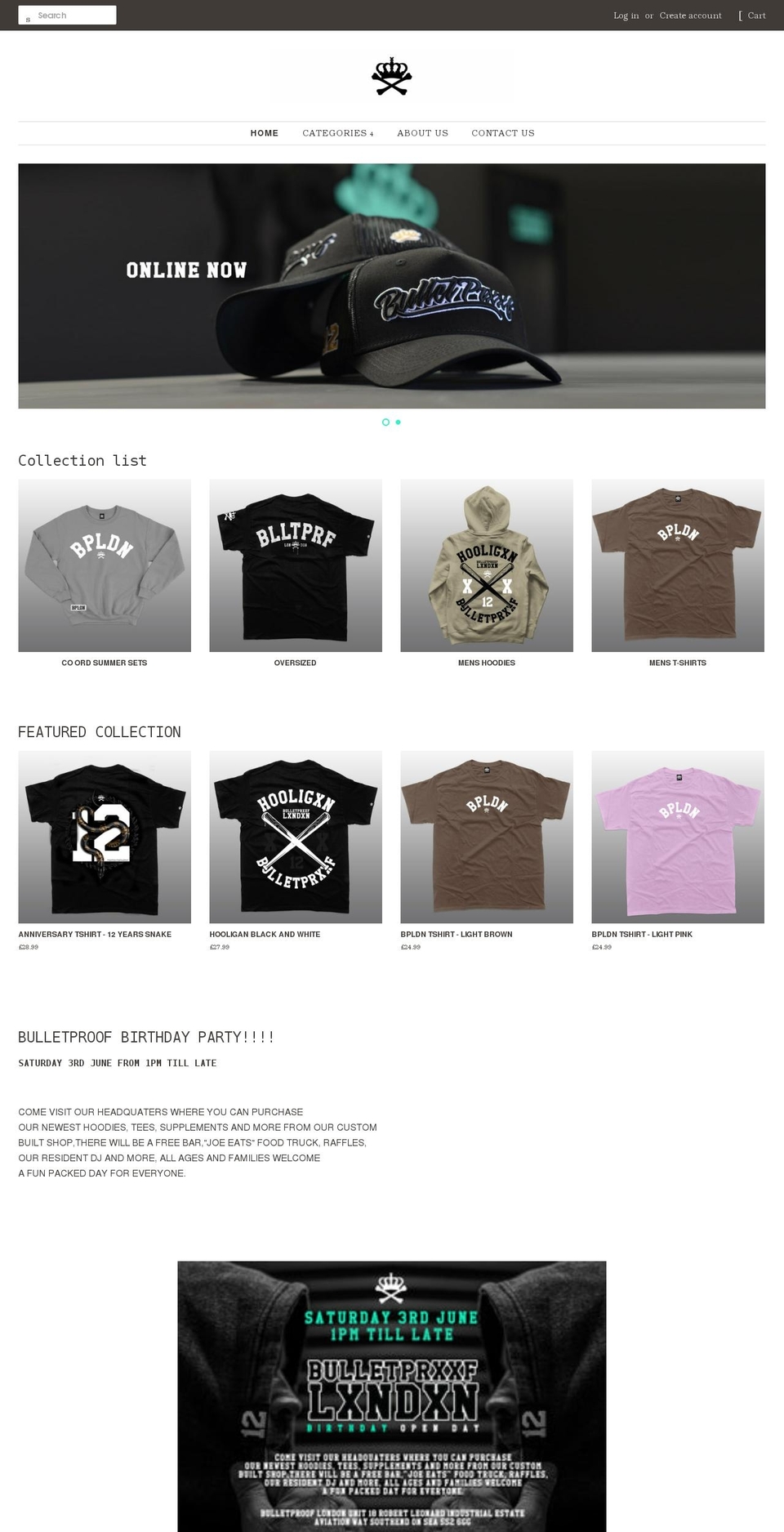 bulletprooflondon.com shopify website screenshot