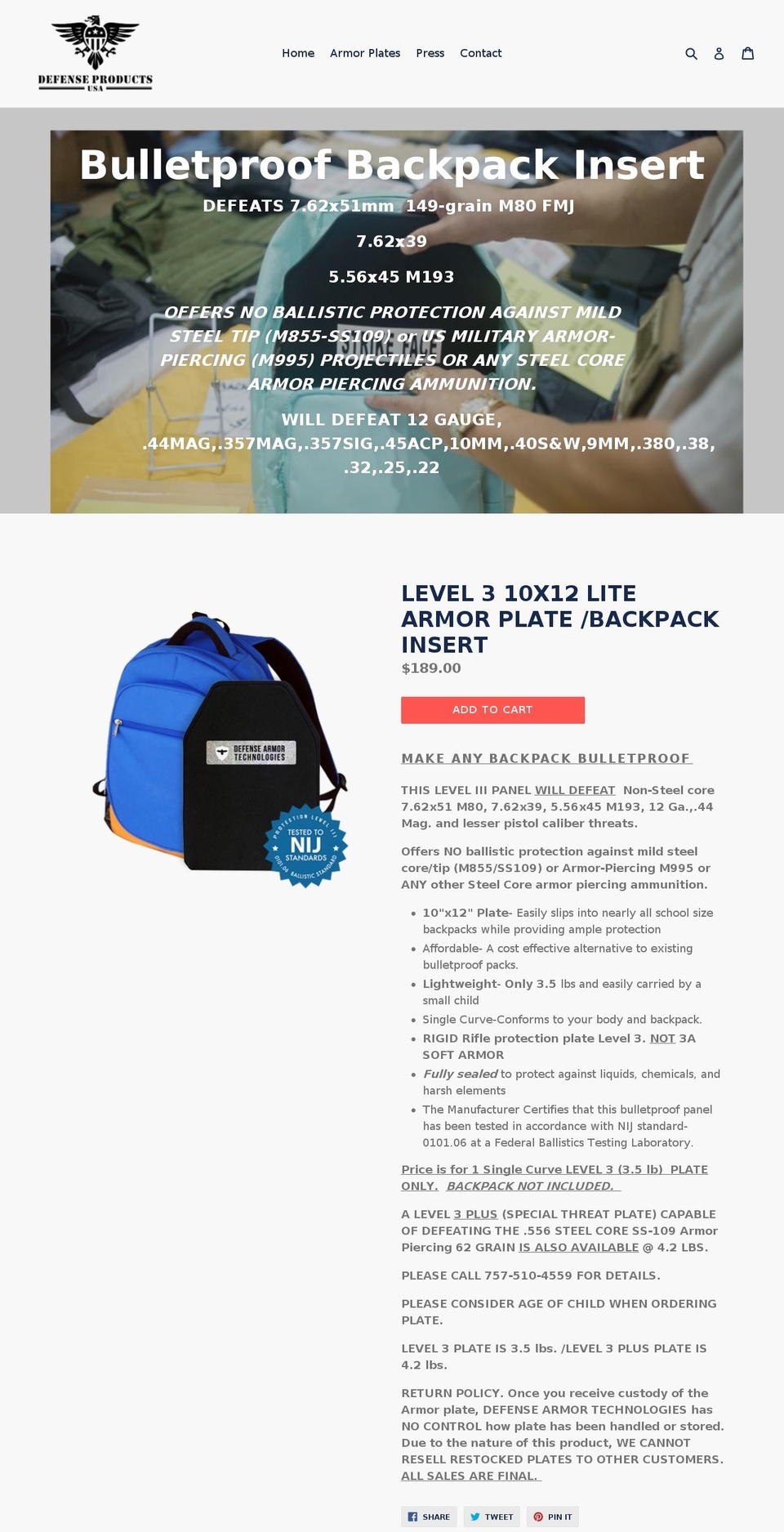 bulletproofvestusa.com — Shopify storefront screenshot