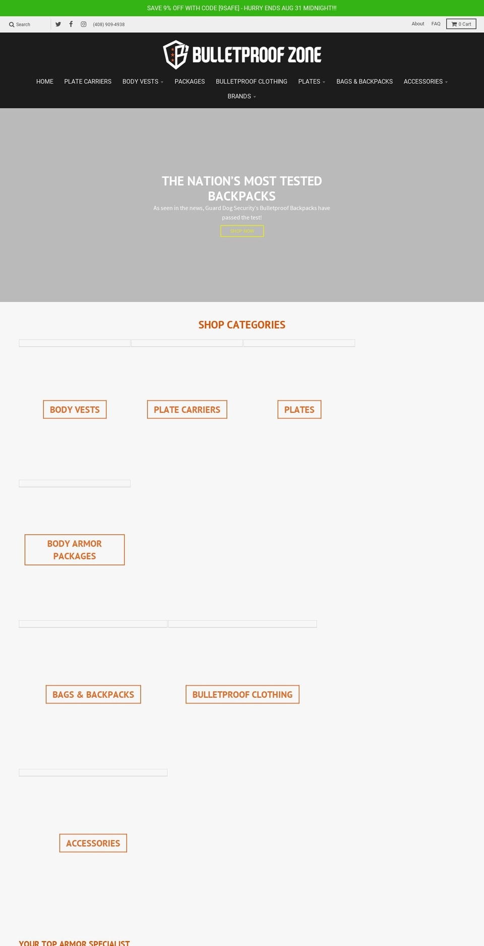 bulletproofzone.com — Shopify storefront screenshot