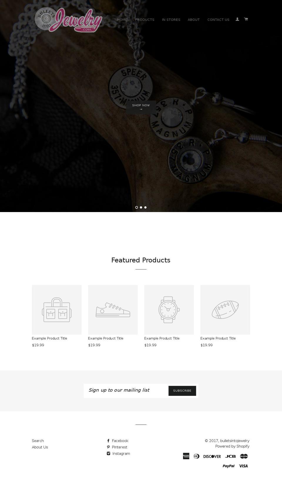bulletsintojewelry.com shopify website screenshot