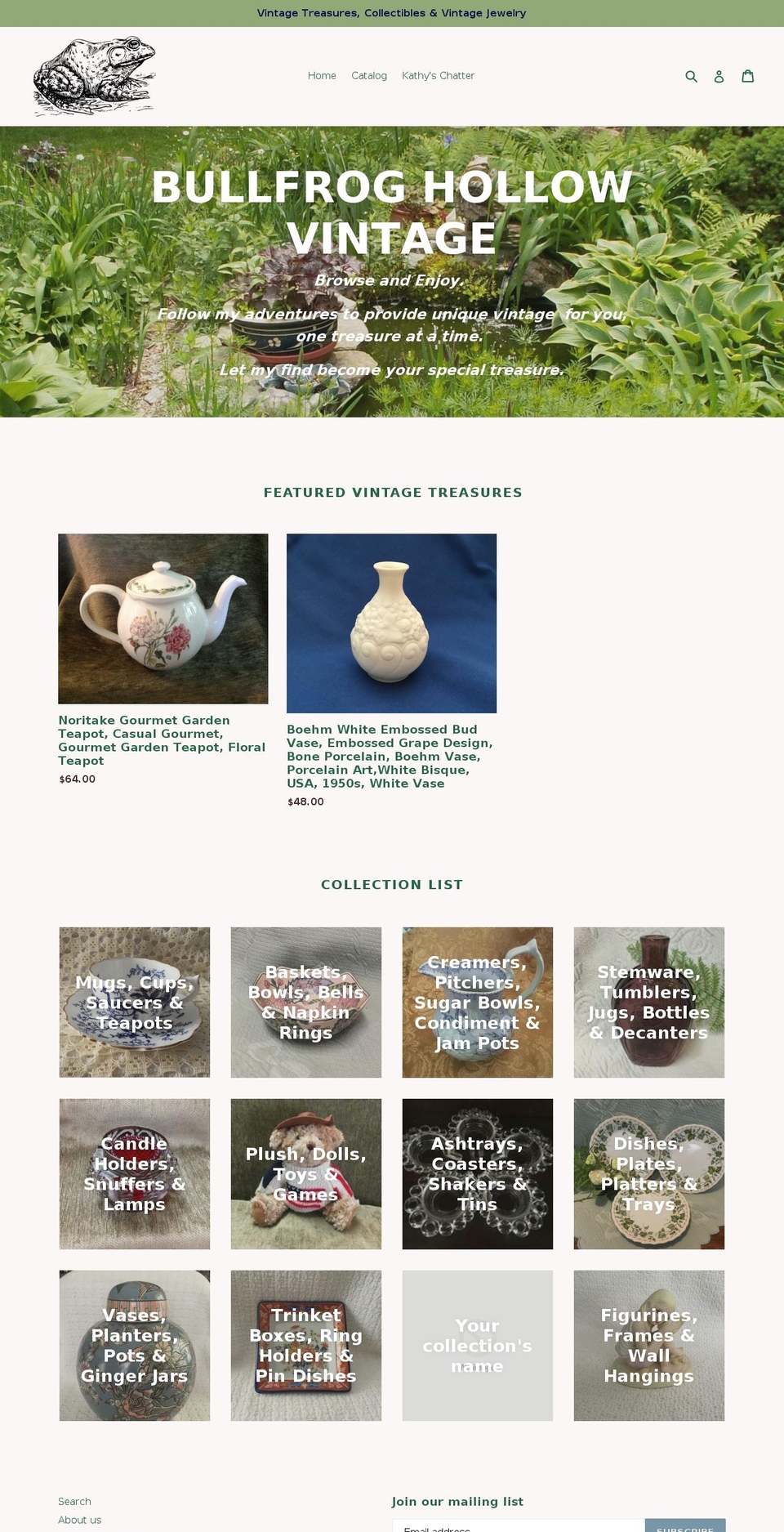 bullfroghollowvintage.com — Shopify storefront screenshot