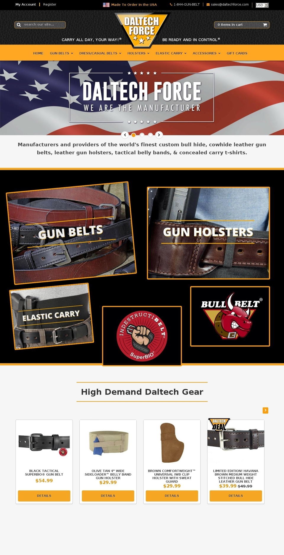 bullhidebelts.net shopify website screenshot