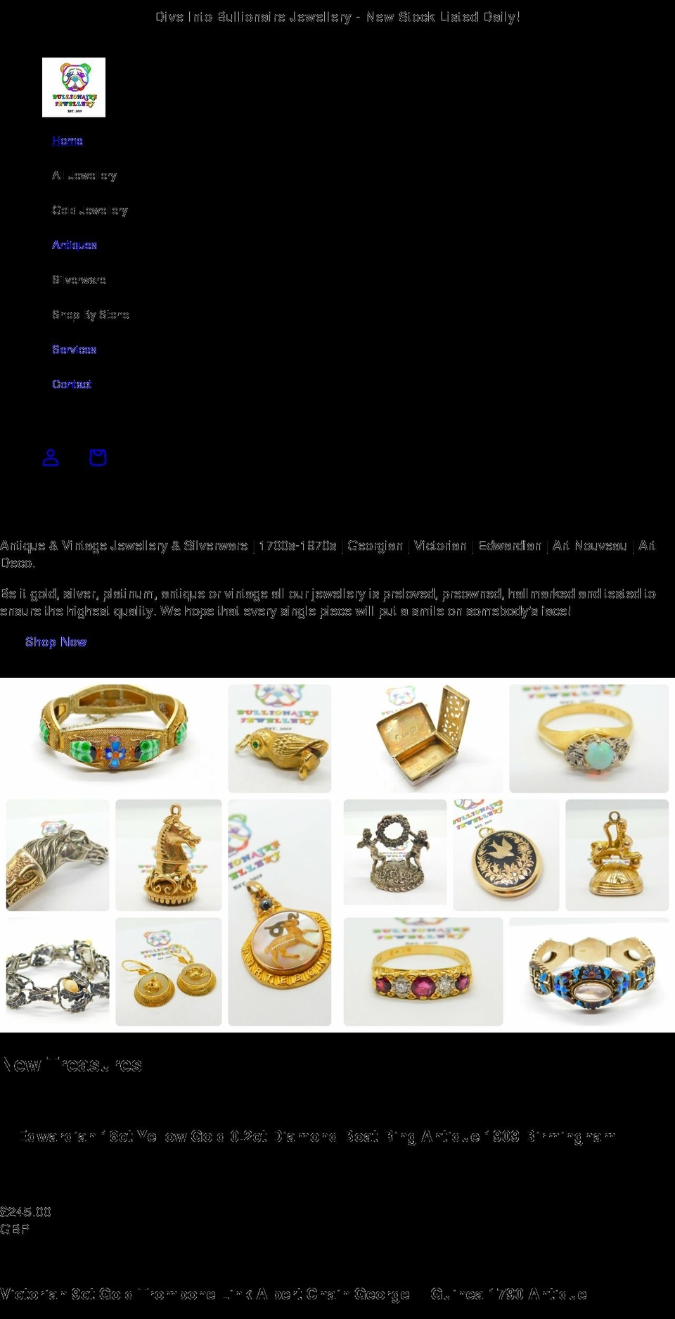 bullionairejewellery.co.uk shopify website screenshot
