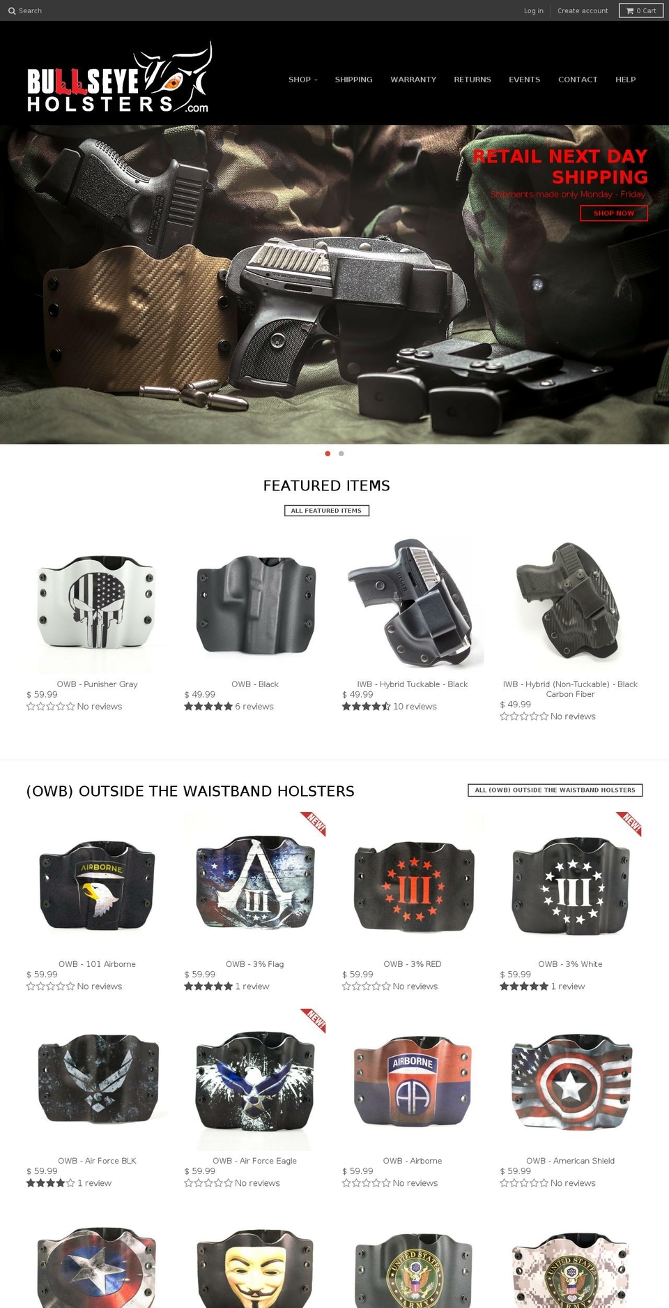 bullseyeholsters.com shopify website screenshot