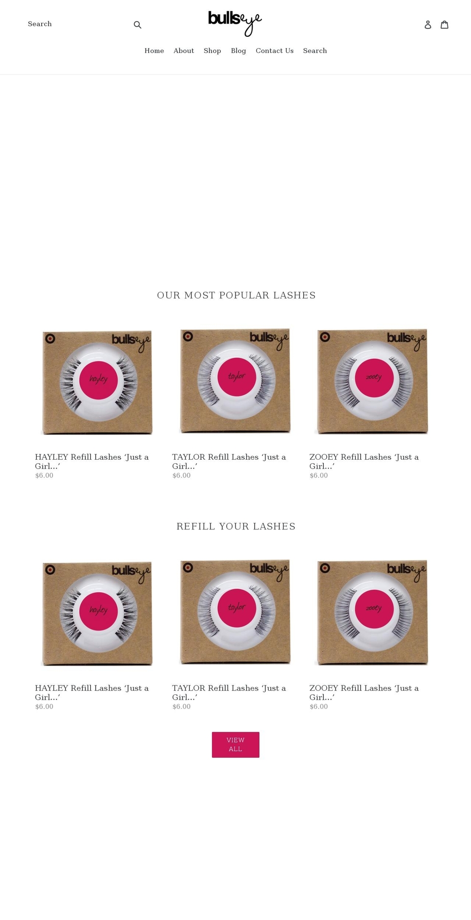 bullseyelashes.com shopify website screenshot